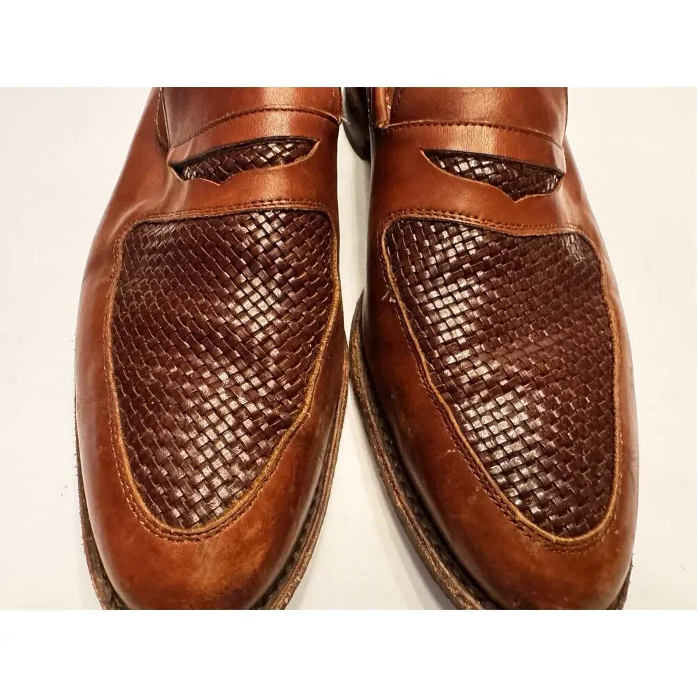 Allen Edmonds Carlsbad Loafers Brown Leather 11.5 E Slip On Woven Penny